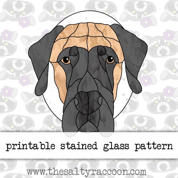 Great Dane Digital Stained Glass Pattern - Includes Printable Pages and Cricut PNG File