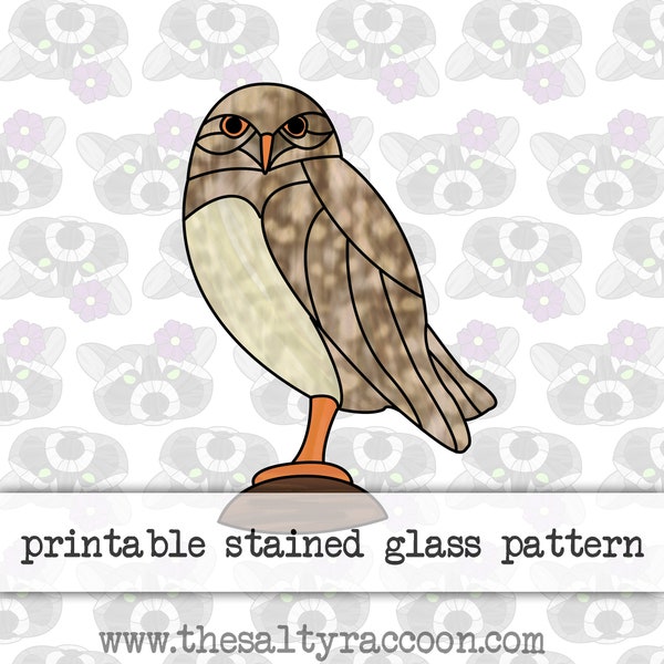 Burrowing Owl Digital Stained Glass Pattern - Includes Printable Pages and Cricut Cut File