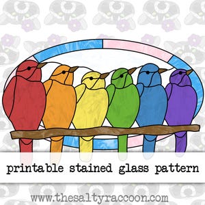 Modèle de vitrail numérique Pride Birds - comprend des pages imprimables et un fichier PNG Cricut