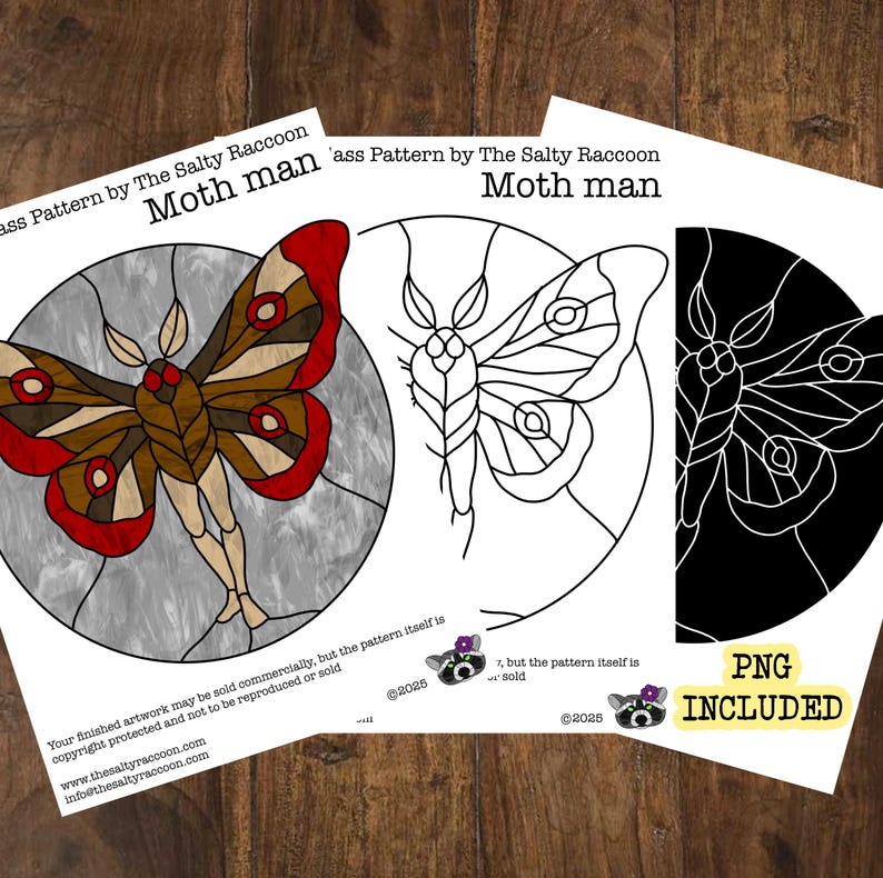 Printable Mothman Mothman Stained Glass Pattern - Includes Printable Pages and Cricut PNG ...
