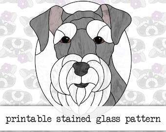 Schnauzer Digital Stained Glass Pattern - Includes Printable Pages and Cricut PNG File