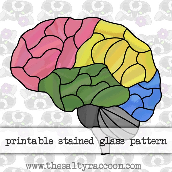 Brain Digital Stained Glass Pattern - Includes Printable Pages and Cricut PNG File