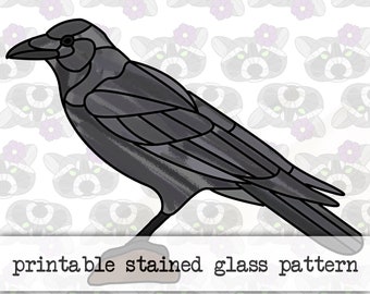 Crow Digital Stained Glass Pattern - Includes Printable Pages and Cricut Cut File