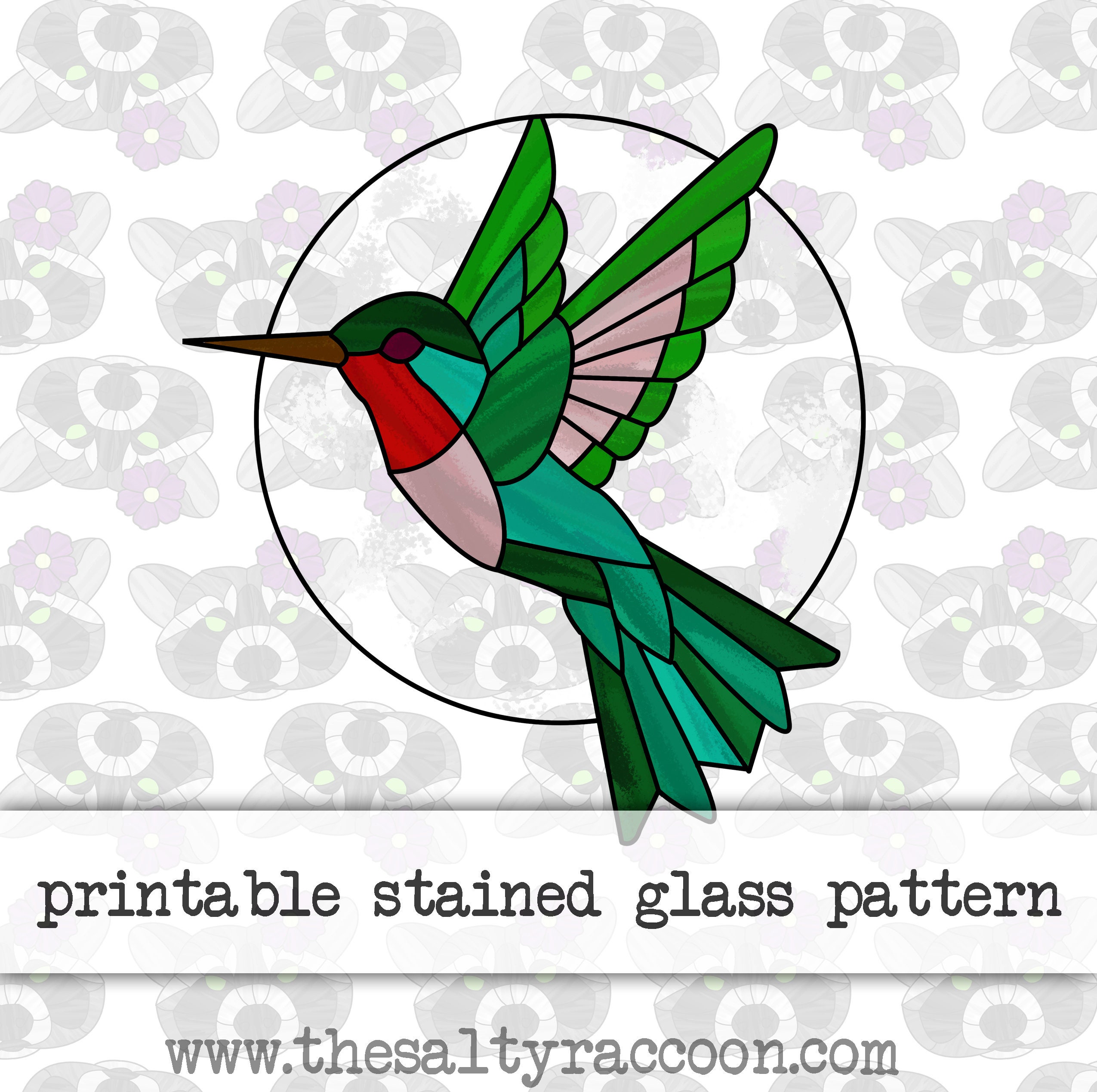 Stained Glass Hummingbird- Glass Cutting Board PNG Design