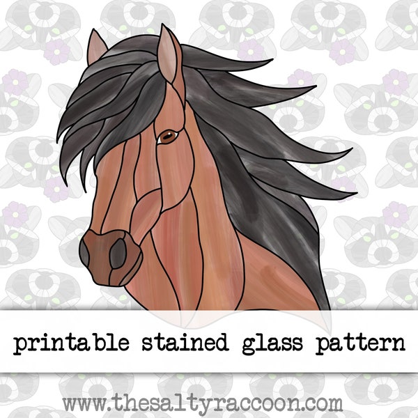 Horse Digital Stained Glass Pattern - Includes Printable Pages and Cricut PNG File