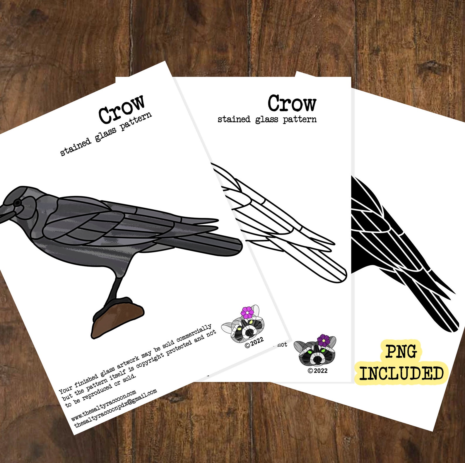 Crow Digital Stained Glass Pattern Includes Printable Pages | Etsy