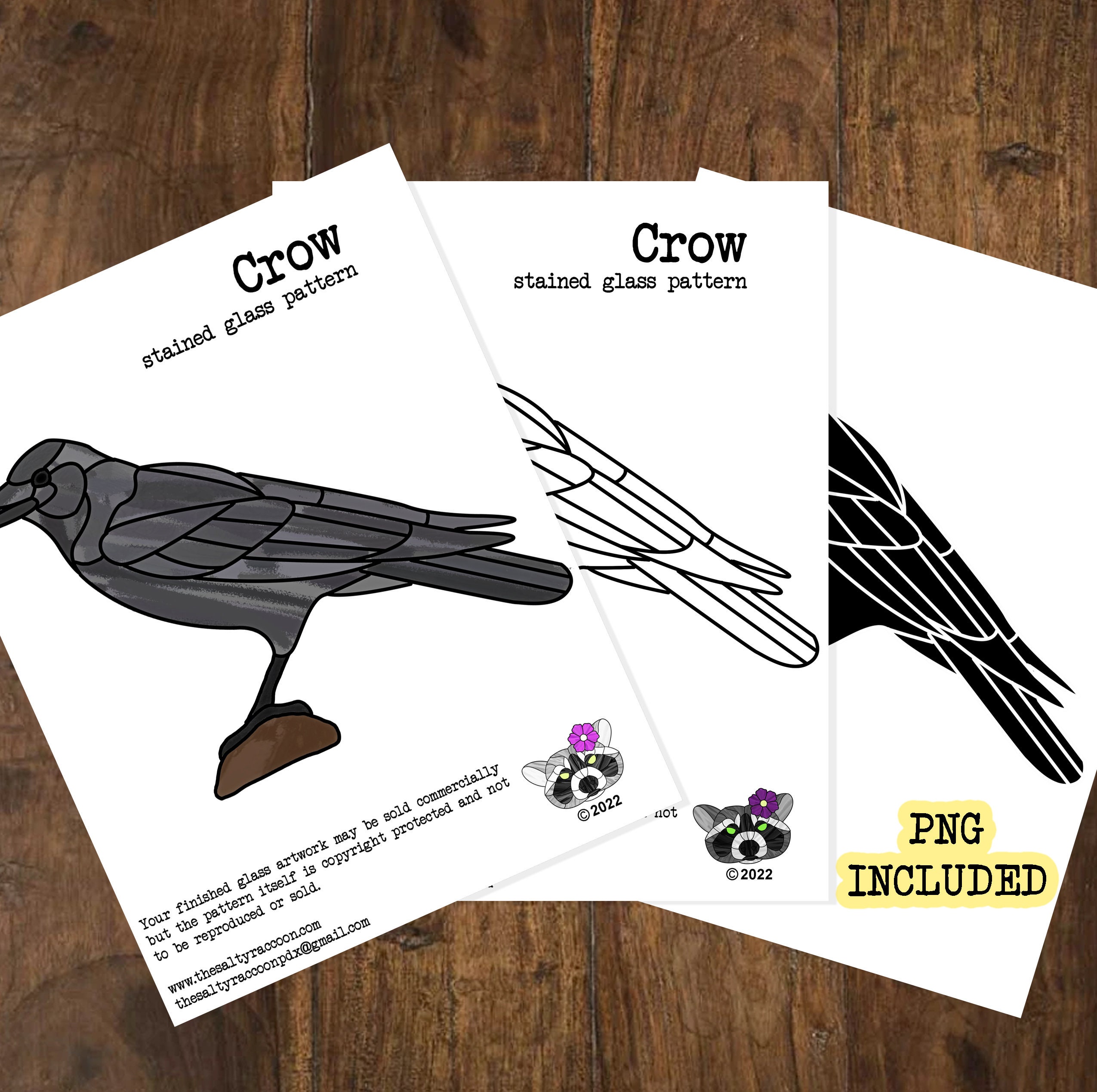 Crow Digital Stained Glass Pattern Includes Printable Pages Etsy