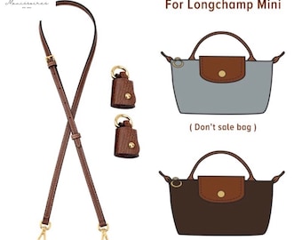 Strap Kit Set of 3 BROWN GOLD - Cowhide leather shoulder strap compatible with Longchamp Le Pliage Mini bag leather straps Shipping from Germany