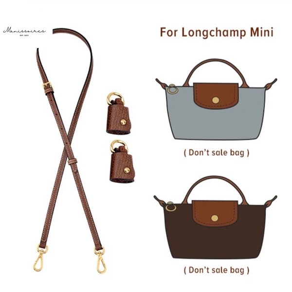 Kit de sangles Lot de 3 BROWN GOLD - Bandoulière en cuir de vachette compatible avec les sangles en cuir du sac Longchamp Le Pliage Mini Expédition depuis l'Allemagne