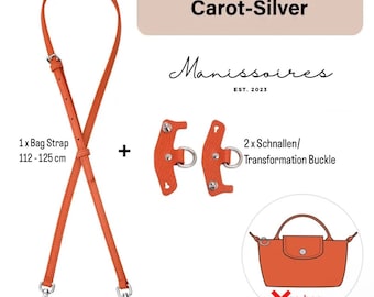 Strap kit set of 3 ORANGE SILVER - cowhide shoulder strap compatible with Longchamp Le Pliage - shipping from GERMANY