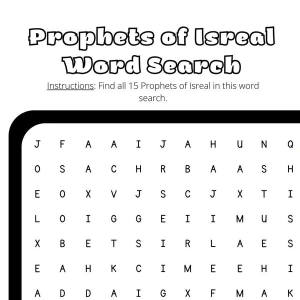 Prophets of Israel Word Search Childrens printable worksheet JW Bible Download Kids Study