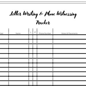 Letter Writing Phone Witnessing Tracker JW Field Ministry Printable Worksheet Journal Jehovah&#39;s Witness