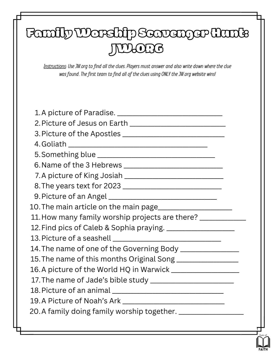 Family Worship Scavenger Hunt Worksheet JW ORG Worksheet Printable JW Family worship scavenger hunt worksheet jw org worksheet printable jw