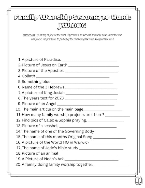 Family Worship Scavenger Hunt Worksheet Worksheet Printable, 59% OFF