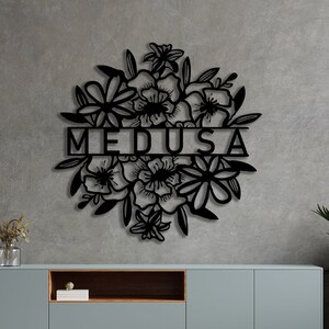 Decoração personalizada Medusa de metal, arte de parede personalizada, porta ornamental, presente para ele, ofertas de sexta-feira negra, ideias de presentes, vida em casa, quarto, natural, flor