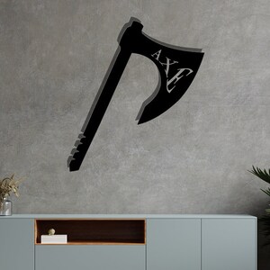 Hacha vikinga forjada, decoración personalizada del hogar, arte de pared de metal, lanzamiento de Navidad, campamento barbudo, regalo de guerrero medieval, interior al aire libre, línea, niño