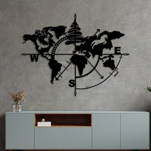 Arbre, carte du monde, boussole en métal, cheval, aigle, montagne, art mural, décoration, passion pour la vie, idée cadeau, personnalisé, vie à la maison, ligne, animal, yoga, enfant