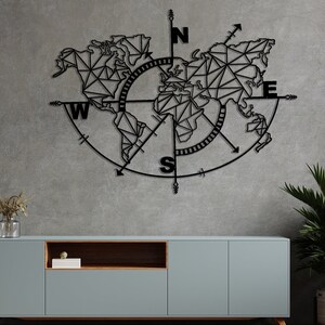 Bussola geometrica con mappamondo in metallo, decorazione da parete in metallo, arredamento per la casa, passione per la vita, regalo per lui, idee regalo, personalizzata, vita in casa, yoga, globo