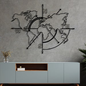 Boussole vide carte du monde en métal, Art mural géométrique, Décoration d'intérieur, Passion pour la vie, Idées cadeaux, Personnalisé, Décoration d'intérieur, Yoga, Nature, Chat, Chambre à coucher, Entrée