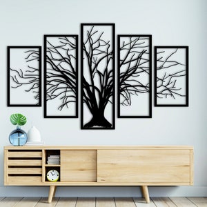 Baum 5 Panels Metall Wandkunst,Home Decor,Baum des Lebens,Familie,Ast,Geschenk,personalisiert,Home Living,Für Kind,Zimmer,Welt,Tiere,Schlafzimmer,Yoga,Karte