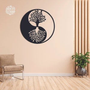 Decoração de metal Yin Yang, arte de parede de metal, árvore da vida, árvore genealógica, presente para ele, ideias, personalizado, escritório doméstico, sala de estar, quarto, animais, natureza, ioga, gato