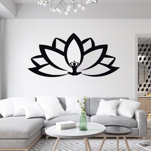 Décor de fleur de lotus en métal, Yoga, Art mural, Arbre de vie, Noir, Or, Argent, Idées cadeaux, Personnalisé, Vie à la maison, Chambre à coucher, Animaux, Chambre à coucher, Tapis, Carte