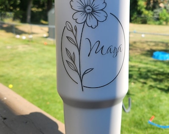 Custom Laser Engraved 40oz Tumbler: Personalized Stainless Steel with Handle