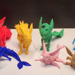 Eevee Evolutions Vaporeon Jolteon Flareon Espeon Leafeon und Glaceon 3D gedruckte gelenkige Eeveelutions