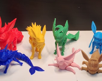 Eevee Evolutions Vaporeon Jolteon Flareon Espeon Leafeon und Glaceon 3D gedruckte gelenkige Eeveelutions