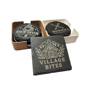 Logo Engraved Coasters Wedding Bar Personalized Small Business Laser Engraving Restaurant Engraved Slate Stone Coaster Send Us Your Logo