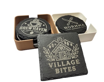 Logo Engraved Slate Coasters, Wedding Bar, Personalized Business