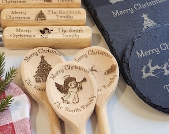Personalized Gift Set with Engraved Wooden Spoon, Bottle Opener & Slate Coaster