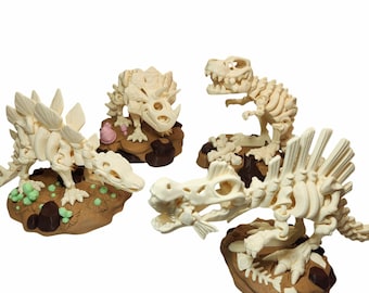 Dinosaur Skeleton Figures – T-Rex, Triceratops, Stegosaurus, Spinosaurus , 3D Printed Articulated Sensory Toys