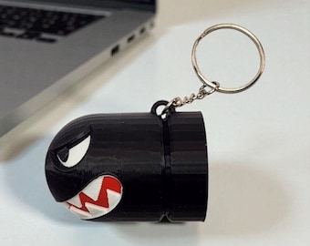 Bullet Bill Keychain, 3D Printed Gaming Accessory, Mini Backpack Charm, Video Game Kawai Collectible