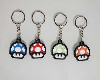 Mario Mushroom 3D Printed Keychain, Gamer Gift, Nintendo Fan Accessory, Handmade Video Game Keyring