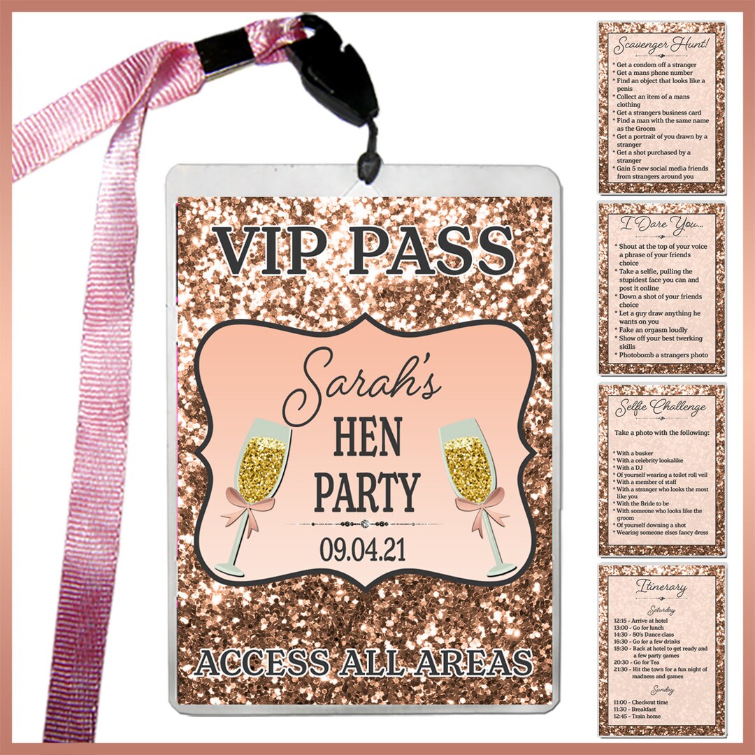 Personalised Lanyard Badge / Card, Hen Night, Birthday Party, VIP Pass ...