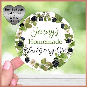 Sheet of Personalised Homemade BLACKBERRY GIN, Wedding Stickers, Birthday Party Favour,  Handmade Blackberry Gin Christmas Bramble Jam Vodka