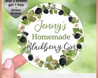 Sheet of Personalised Homemade BLACKBERRY GIN, Wedding Stickers, Birthday Party Favour,  Handmade Blackberry Gin Christmas Bramble Jam Vodka