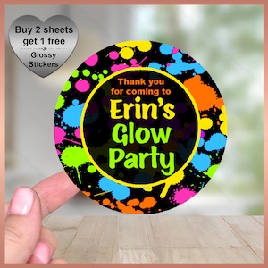 Sheet of Personalised Stickers, Birthday Party Labels, Girls Boys Kids, Neon or Glow Party, paintball party, childrens party