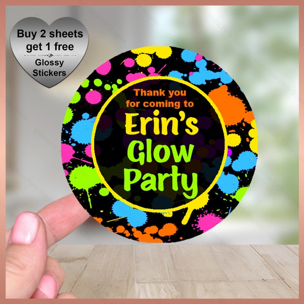 Sheet of Personalised Stickers, Birthday Party Labels, Girls Boys Kids, Neon or Glow Party, paintball party, childrens party