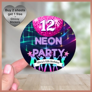 Sheet of Personalised Stickers, Birthday Party Labels, Girls Boys Kids, Neon or Glow Party, paintball party, childrens party