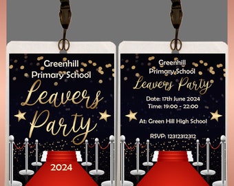 Personalised School LEAVERS PARTY Invitation Lanyard + Card - Class of 2024 Prom Ball Graduation Invite, Hollywood Red Carpet Theme