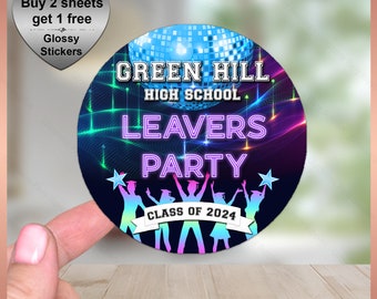 Sheet of Personalised School LEAVERS PARTY STICKERS, Labels - Graduation stickers, Prom Ball Labels, class of 2024