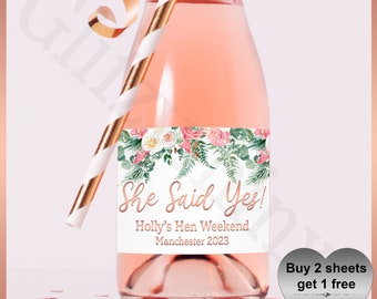 Sheet of Personalised CHAMPAGNE / WINE Prosecco LABELS, Large & Small Bottle, Birthday, Hen Party Night, Boho Floral, Team Bride, Wedding