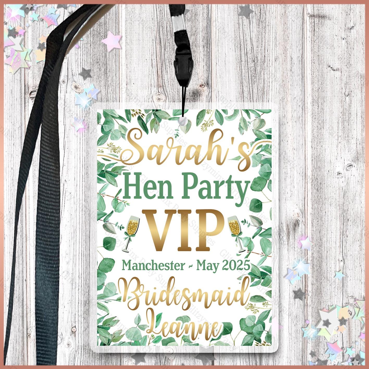 Personalised Lanyard + Badge / Card, Hen Night, Birthday Party, VIP ...