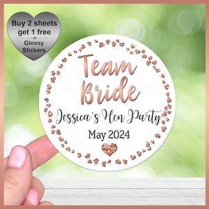 Sheet of Personalised STICKERS, Birthday Party, Hen Night, Wedding Favour, Baby Shower Gloss Labels, Hen Accessory, Rose Gold