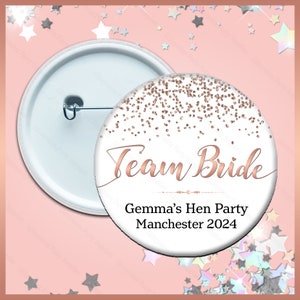 Personalised PIN BADGE Button, Hen Party Do, Team Bride, sized 58mm, Personalised Hen Night Do, Bithday Party, Diamond Confetti