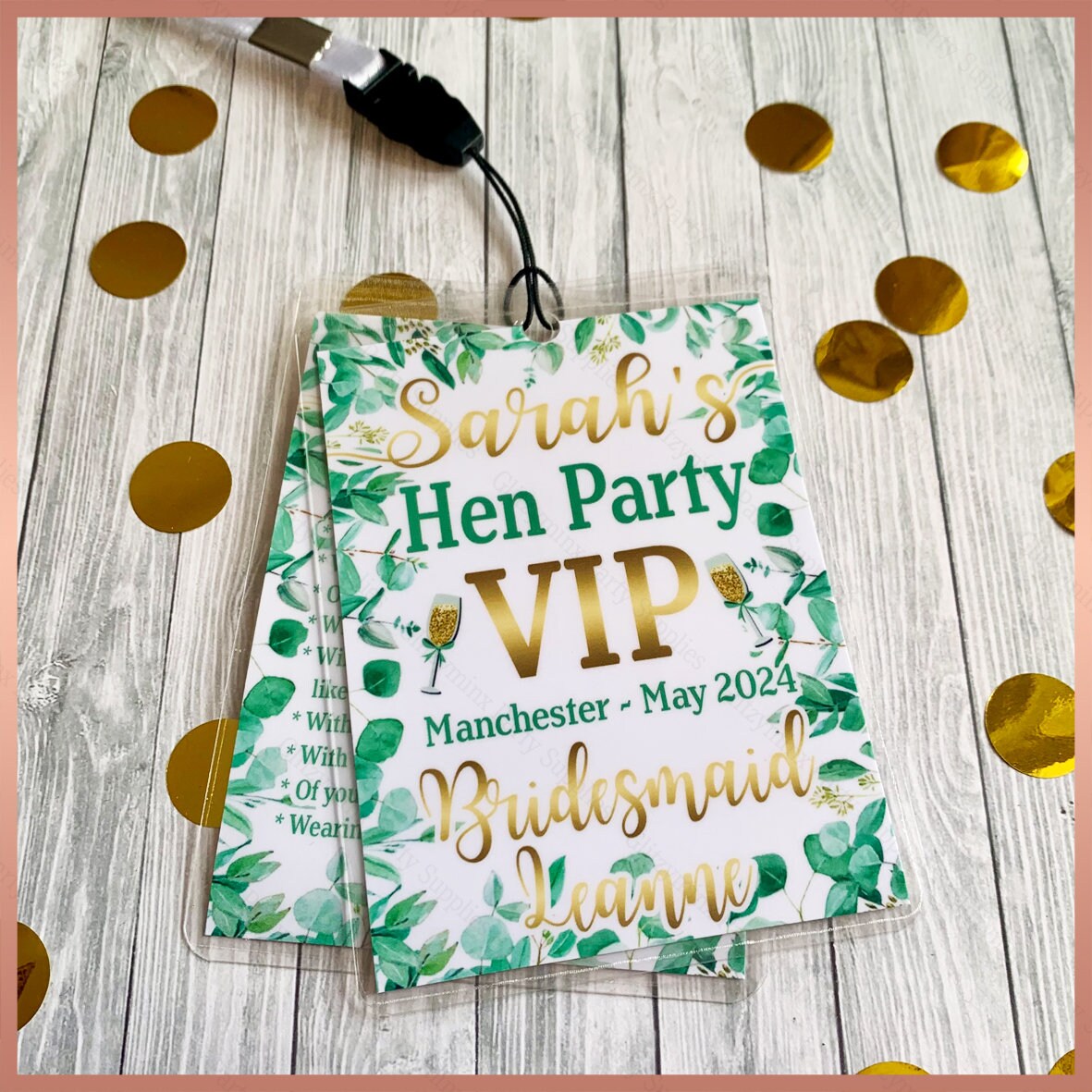 Personalised Lanyard + Badge / Card, Hen Night, Birthday Party, VIP ...