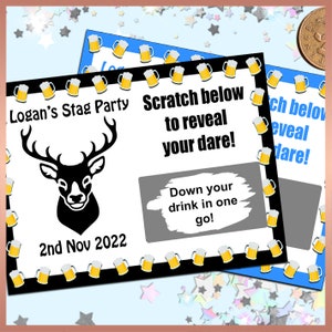 10 x Personalised DARE SCRATCH CARDS, Mens Stag Do, Birthday, Funny Party Game, Drinking Game