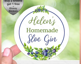 Sheet of Personalised Homemade SLOE GIN, Wedding Stickers, Birthday Party Favour, Custom Labels, Handmade Sloe Gin, Vodka, Jam, Christmas